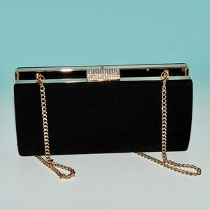 Rhinestone Velvet Clutch Purse Gold Frame